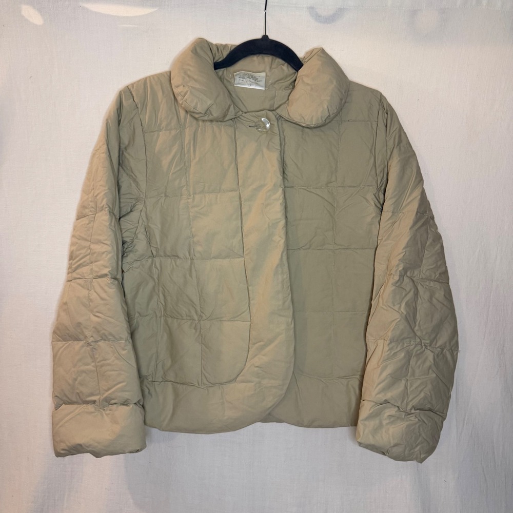 The Company Store Vintage Goose Down Quilted Puffer Jacket Beige Cotton Small